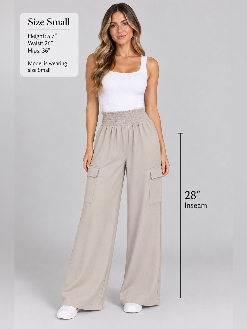 Happily Grey Women's Wide-Leg Cargo Pants - Size Small - Beige/Taupe